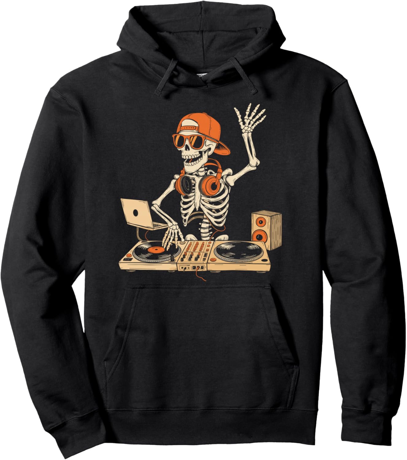 Funny Skeleton Dj Halloween Costume Music Lovers Men Boys Pullover Hoodie