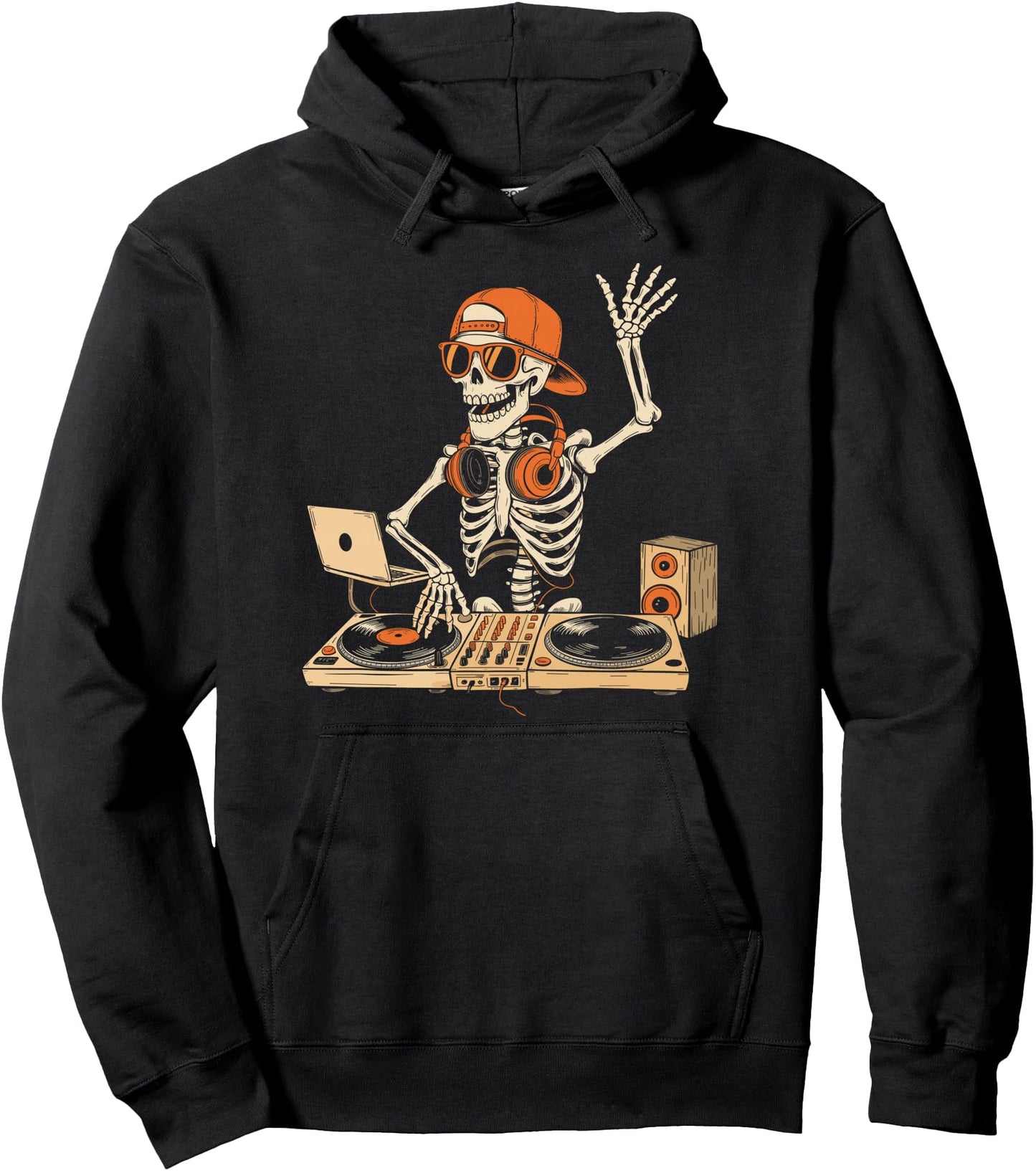 Funny Skeleton Dj Halloween Costume Music Lovers Men Boys Pullover Hoodie