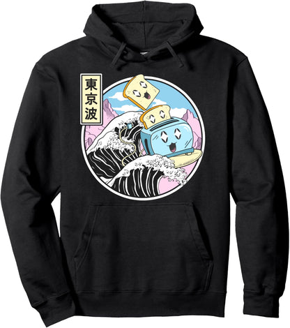 Toaster Surfing On Kanagawa Wave Kawaii Vaporwave Anime Pullover Hoodie