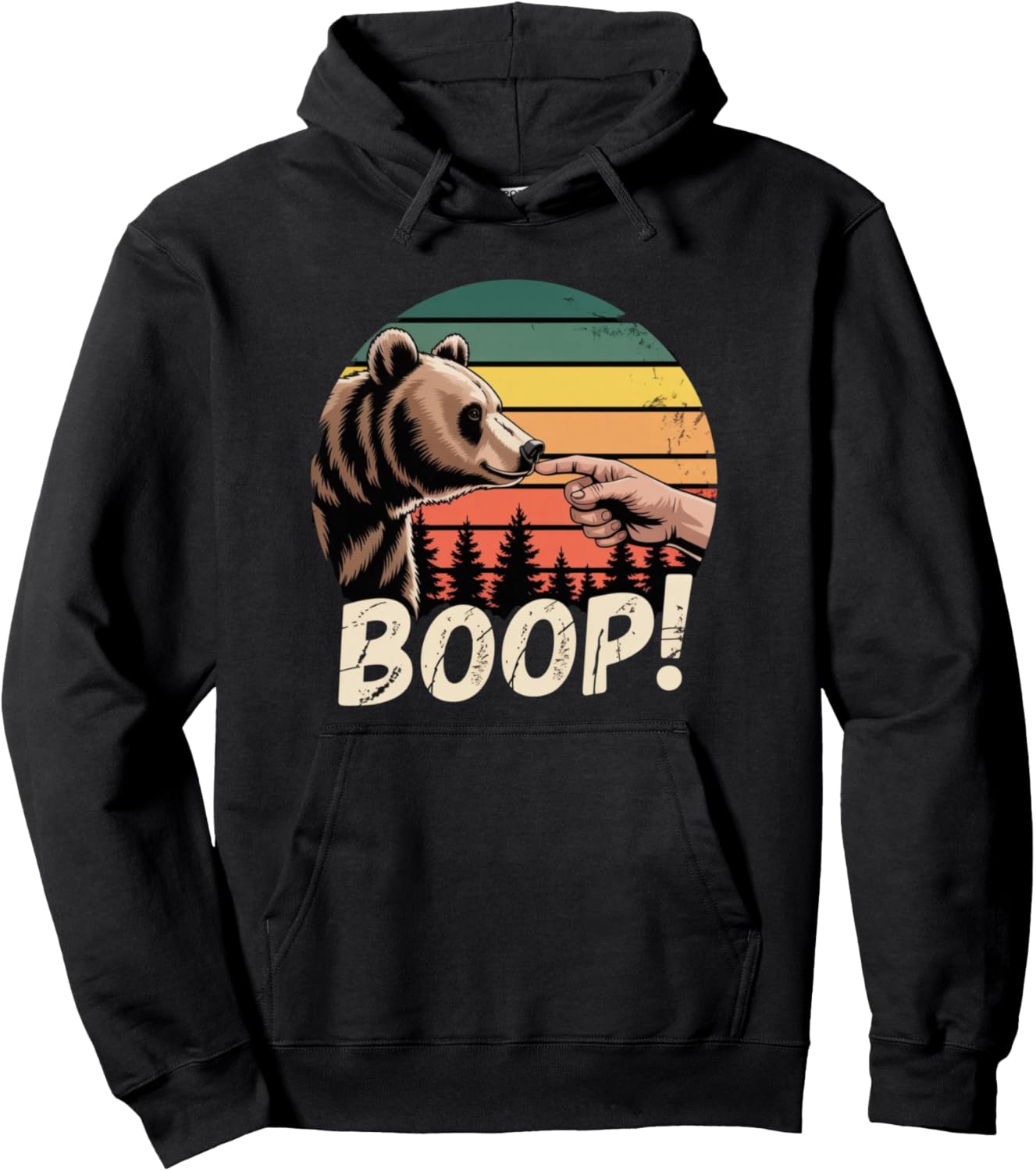 Funny Bear Nose Boop Retro Sunset Pullover Hoodie