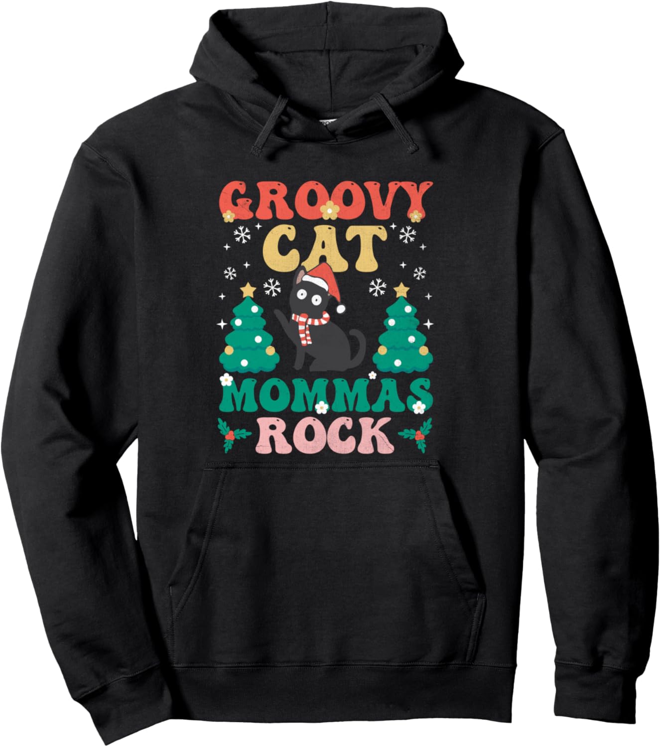 Christmas Cat Mom Retro Groovy Cats Adoption Holiday Pullover Hoodie