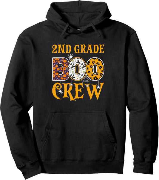 2nd Grade Boo Crew Second Grade Teacher Halloween Witch Hat Pullover Hoodie
