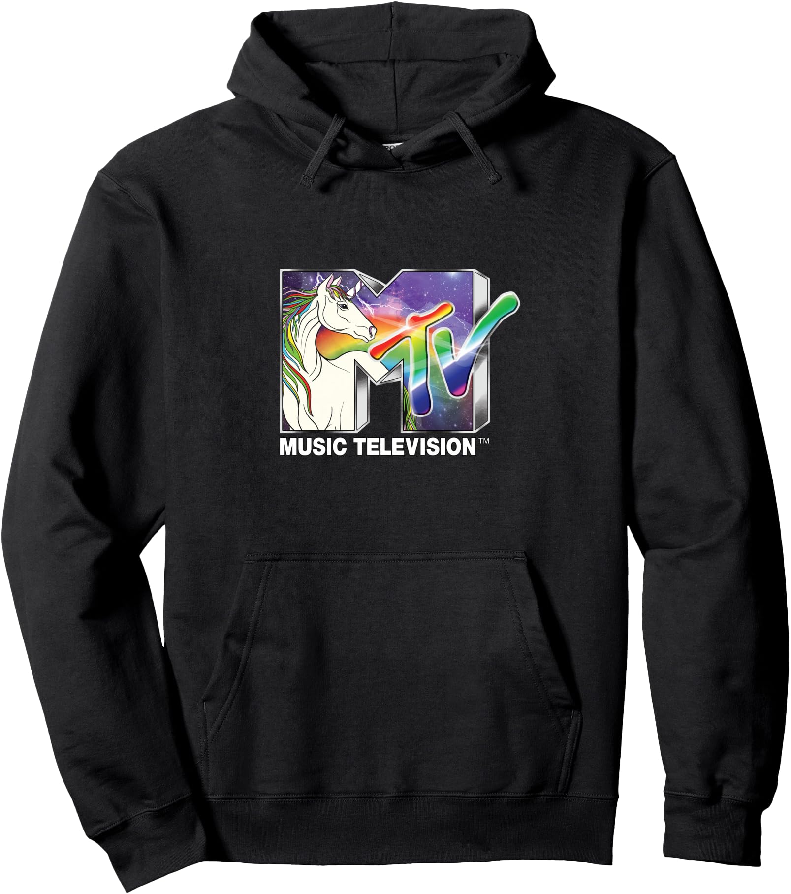 Mtv Logo With A Unicorn And Rainbow Color Treatment Pullover Hoodie