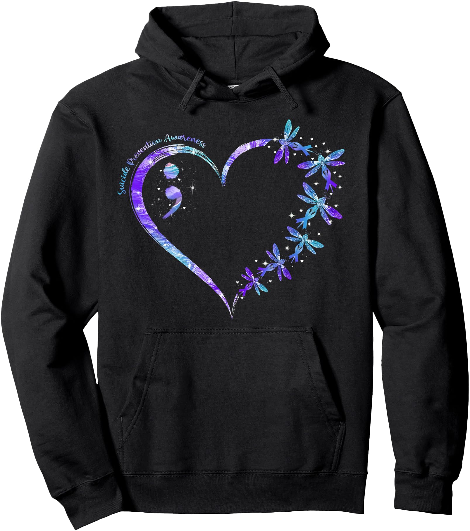 Suicide Prevention Awareness Week Heart Semicolon Dragonfly Pullover Hoodie