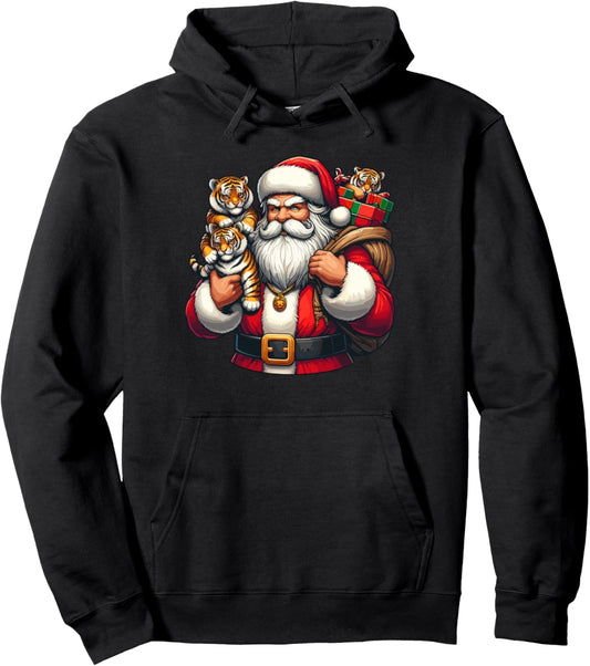 American Santa Claus Holding Tiger Present Xmas Pullover Hoodie