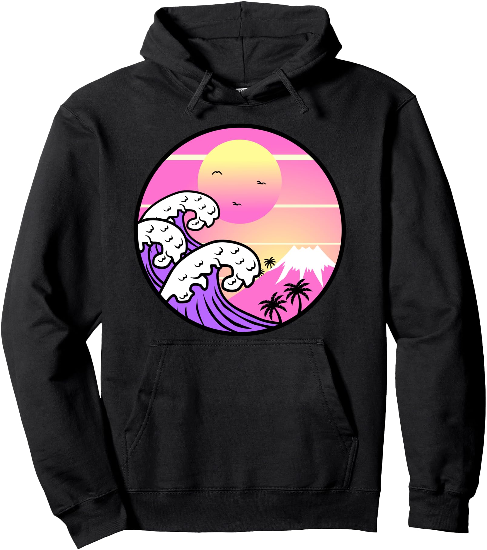 Sea Waves Sunset Vaporwave Japanese Aesthetic Funny Graphic Pullover Hoodie