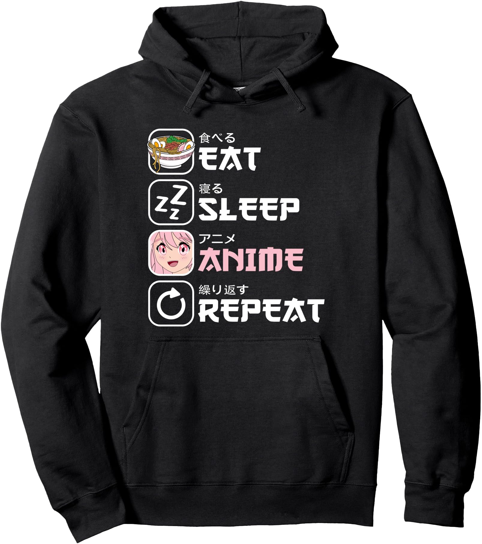 Eat Sleep Anime Repeat Manga Otaku Japanese Women Girls Pullover Hoodie
