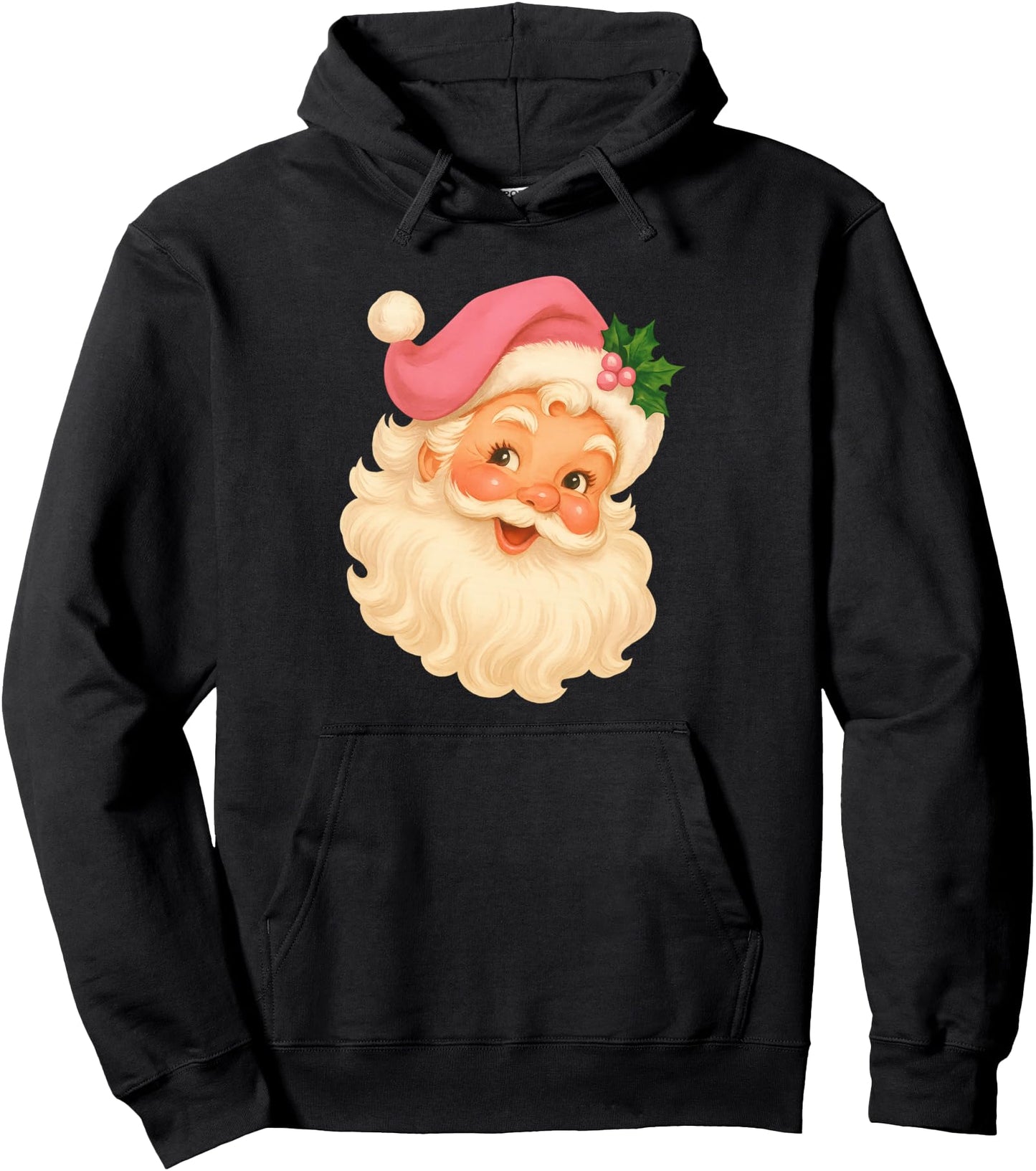 Santa Claus Pink Christmas Face Old Xmas Vintage Pink Santa Pullover Hoodie