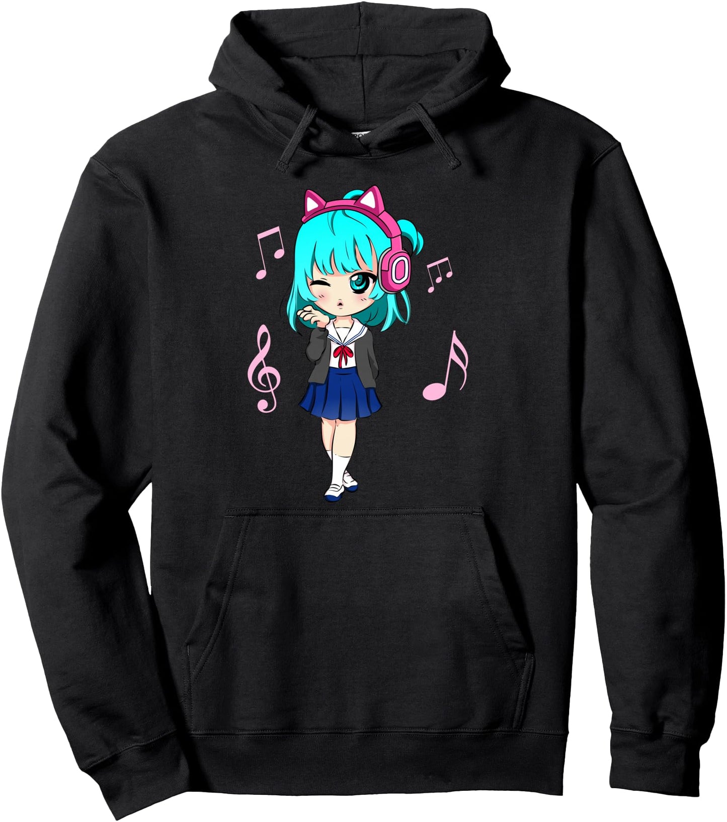funny Anime and Music Girl for Teen chibi graphic Anime girl Pullover Hoodie