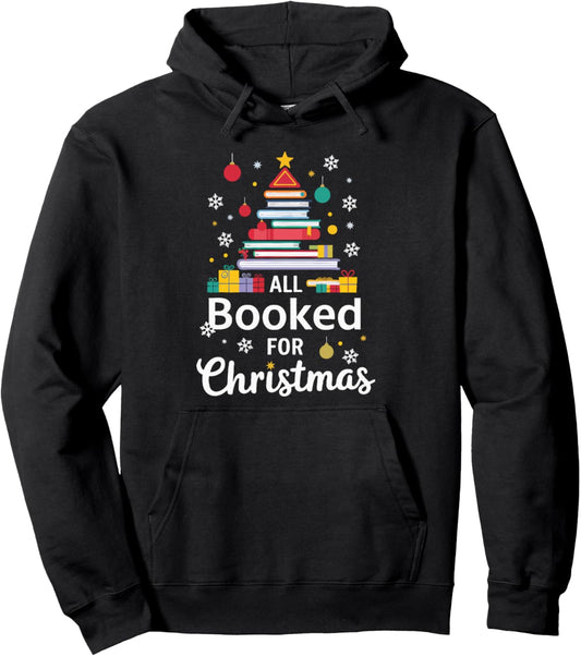Christmas Book Tree Retro All Booked for Christmas Women Pullover Hoodie