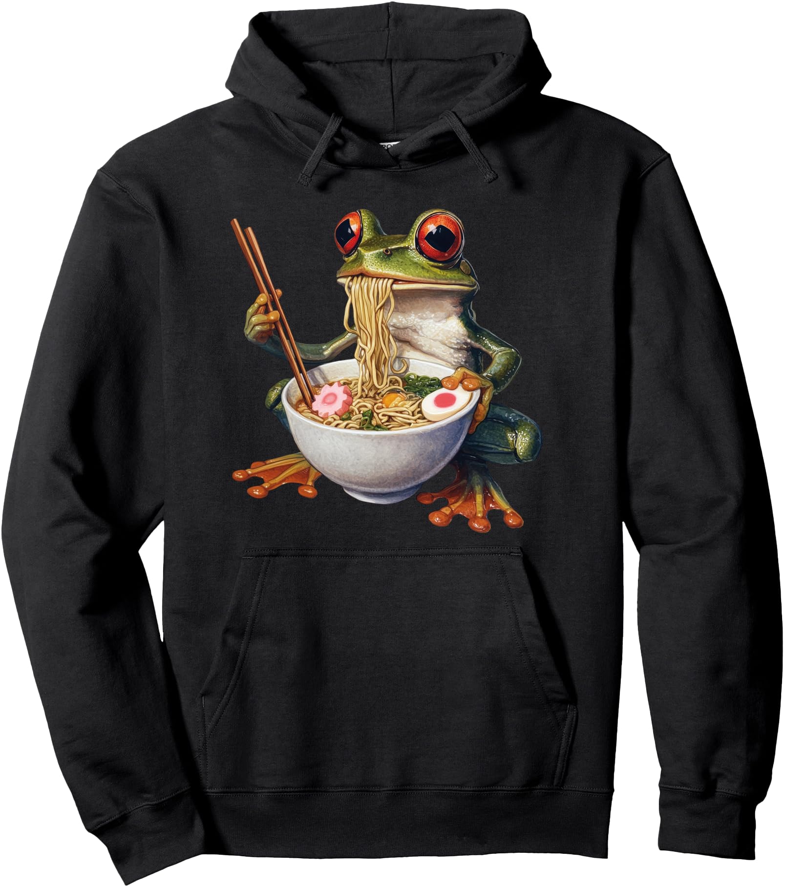 Frog Japanese eating Ramen Japan Kawaii Funny Anime Graphic Pullover Hoodie