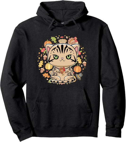 American Shorthair Anime Thanksgiving Pullover Hoodie