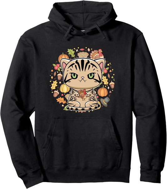 American Shorthair Anime Thanksgiving Pullover Hoodie