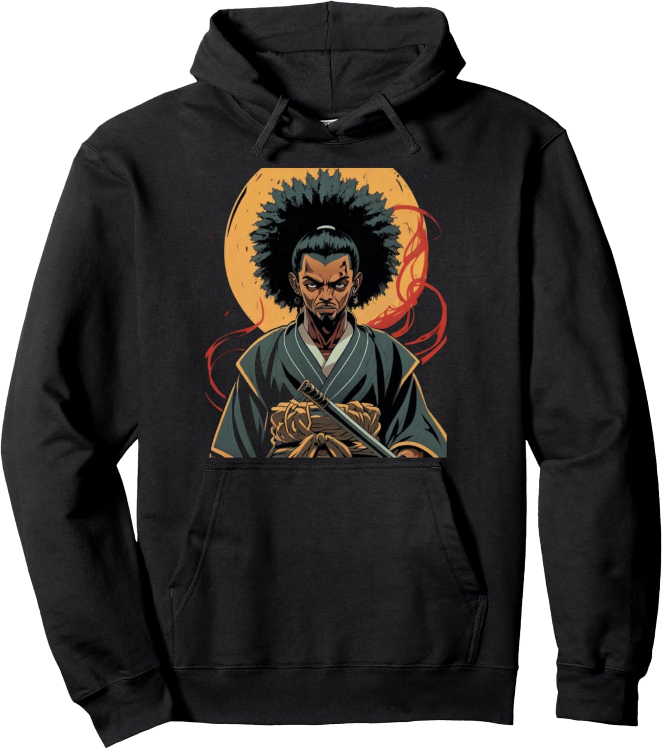 Afro American Samurai Anime Cartoon japanese bushido warrior Pullover Hoodie