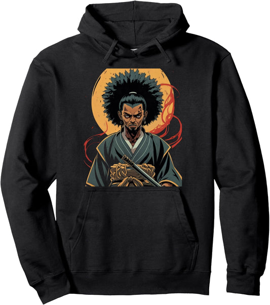 Afro American Samurai Anime Cartoon japanese bushido warrior Pullover Hoodie