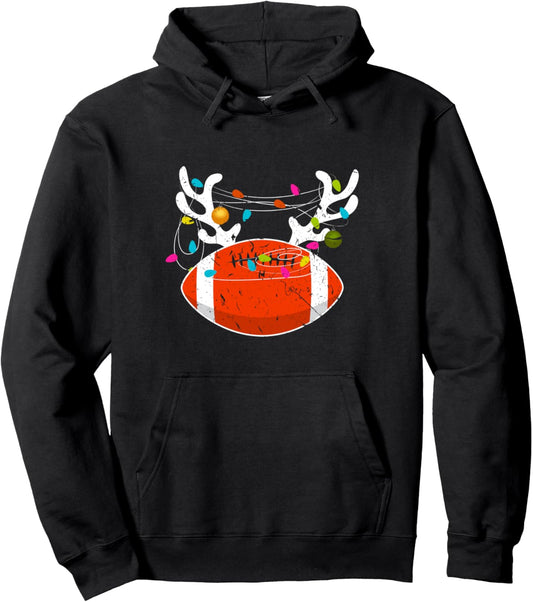 Christmas Lights Football Ball Funny Xmas Pullover Hoodie