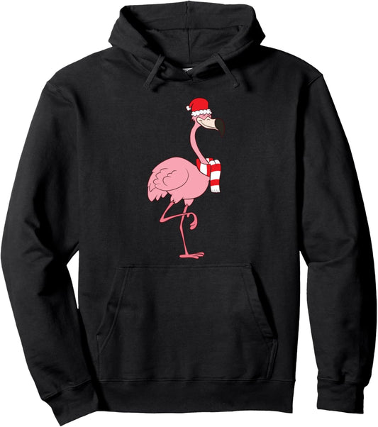 Christmas Flamingo With Santa Hat Cute Christmas Flamingo Pullover Hoodie