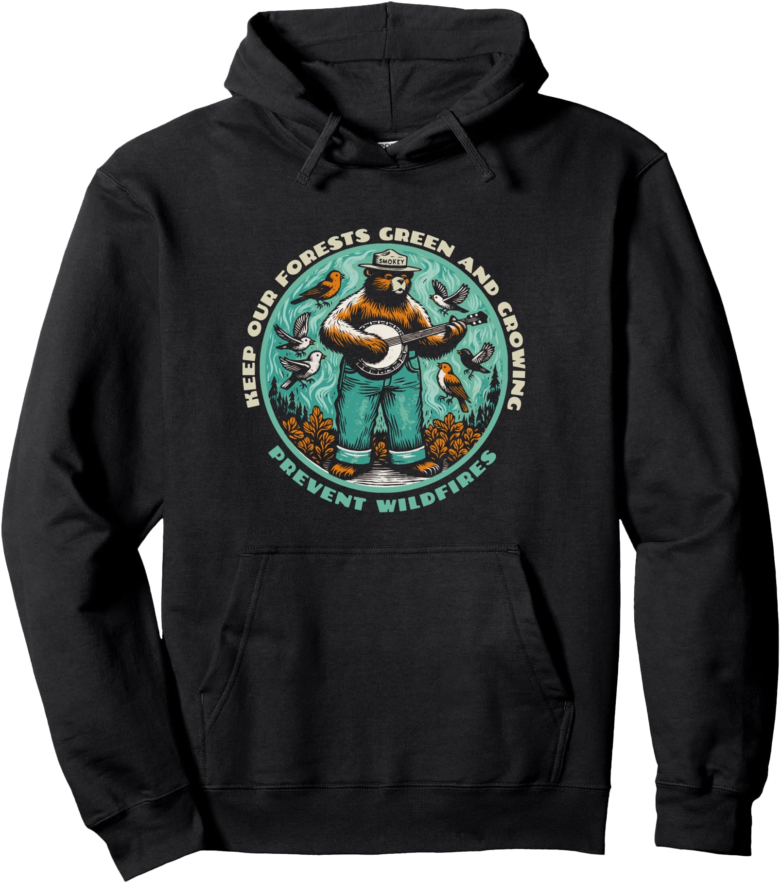 Prevent Wildfires Smokey Bear, Banjo & Birds Pullover Hoodie