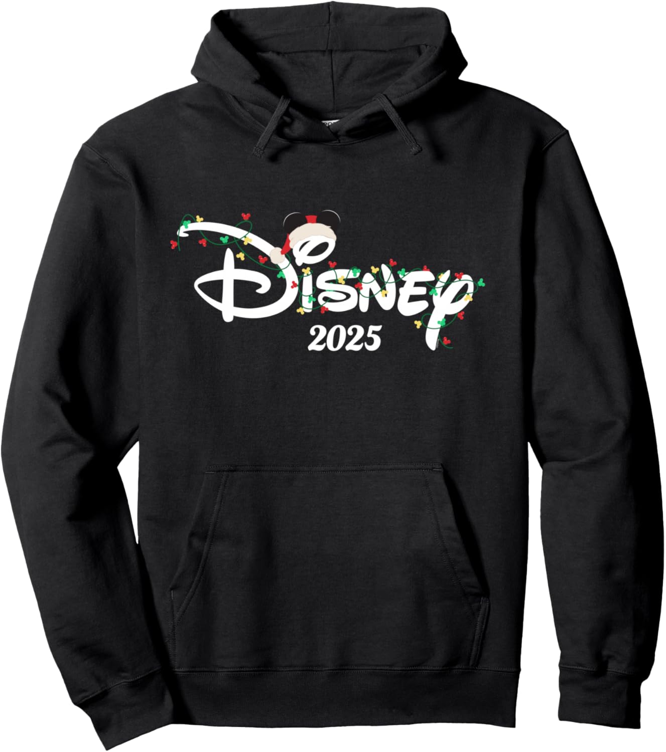 Disney Mickey Christmas Lights Holiday Trip 2025 Script Logo Pullover Hoodie