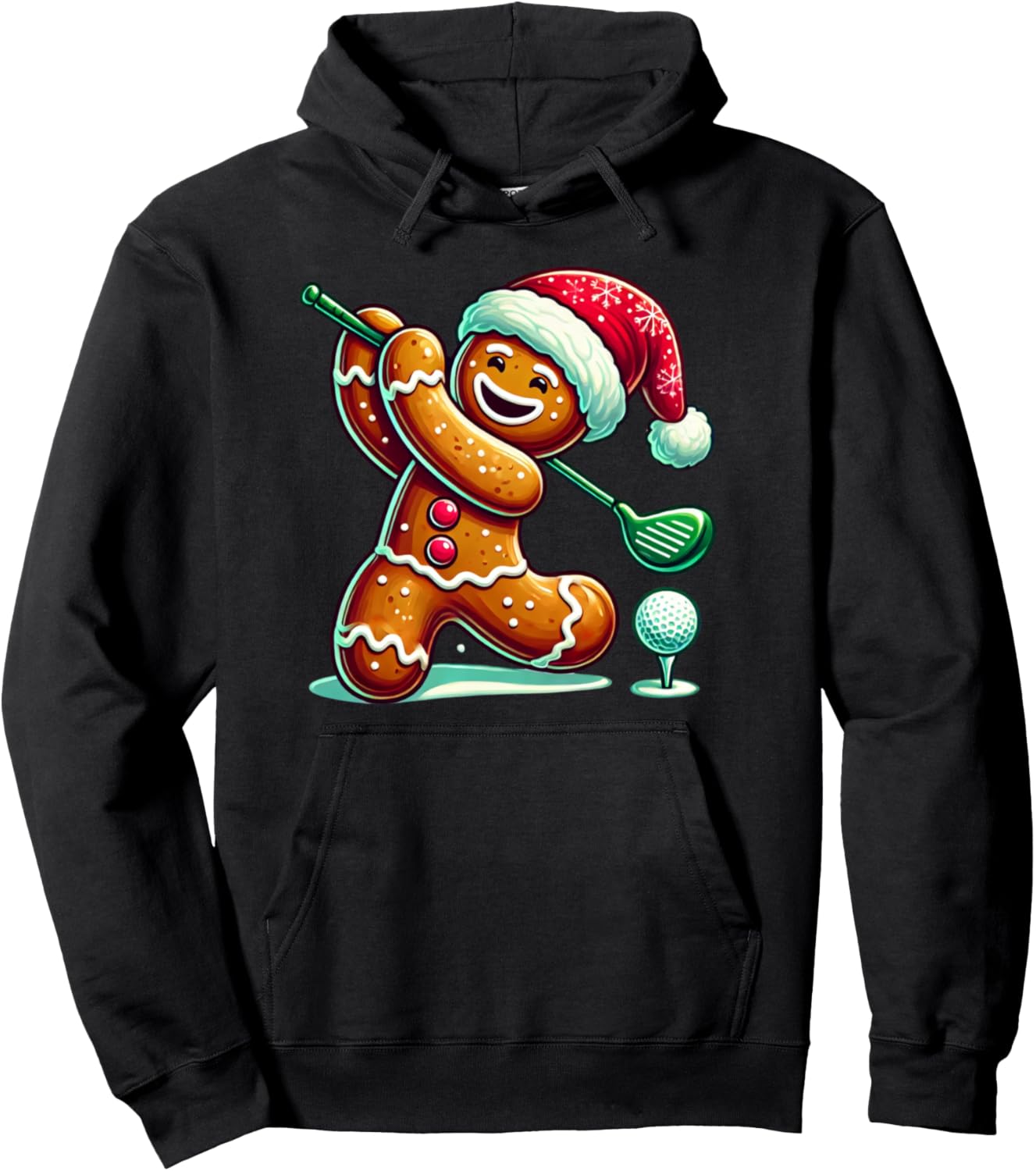 Gingerbread Man Plays Golf Christmas Golfing Santa Sports Pullover Hoodie
