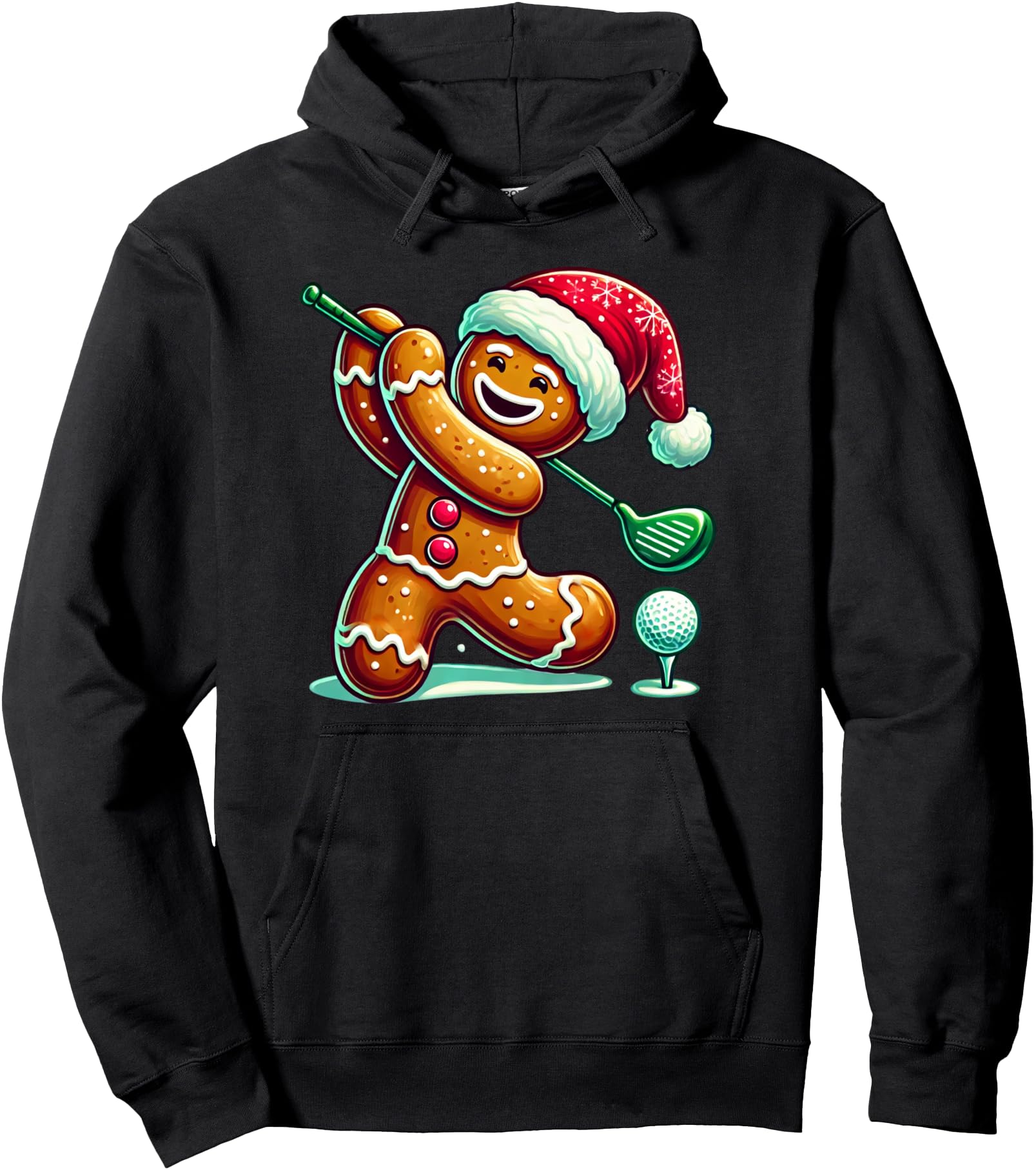 Gingerbread Man Plays Golf Christmas Golfing Santa Sports Pullover Hoodie