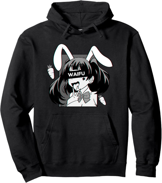 Ahegao Hoodie lewd anime face and Rabbit cosplay gift Pullover Hoodie