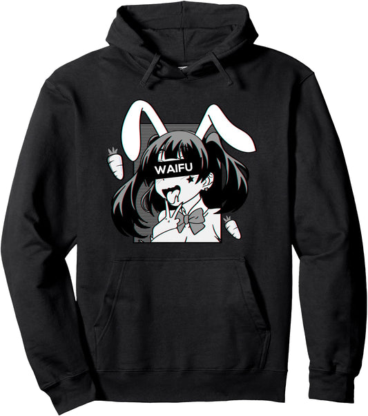 Ahegao Hoodie lewd anime face and Rabbit cosplay gift Pullover Hoodie