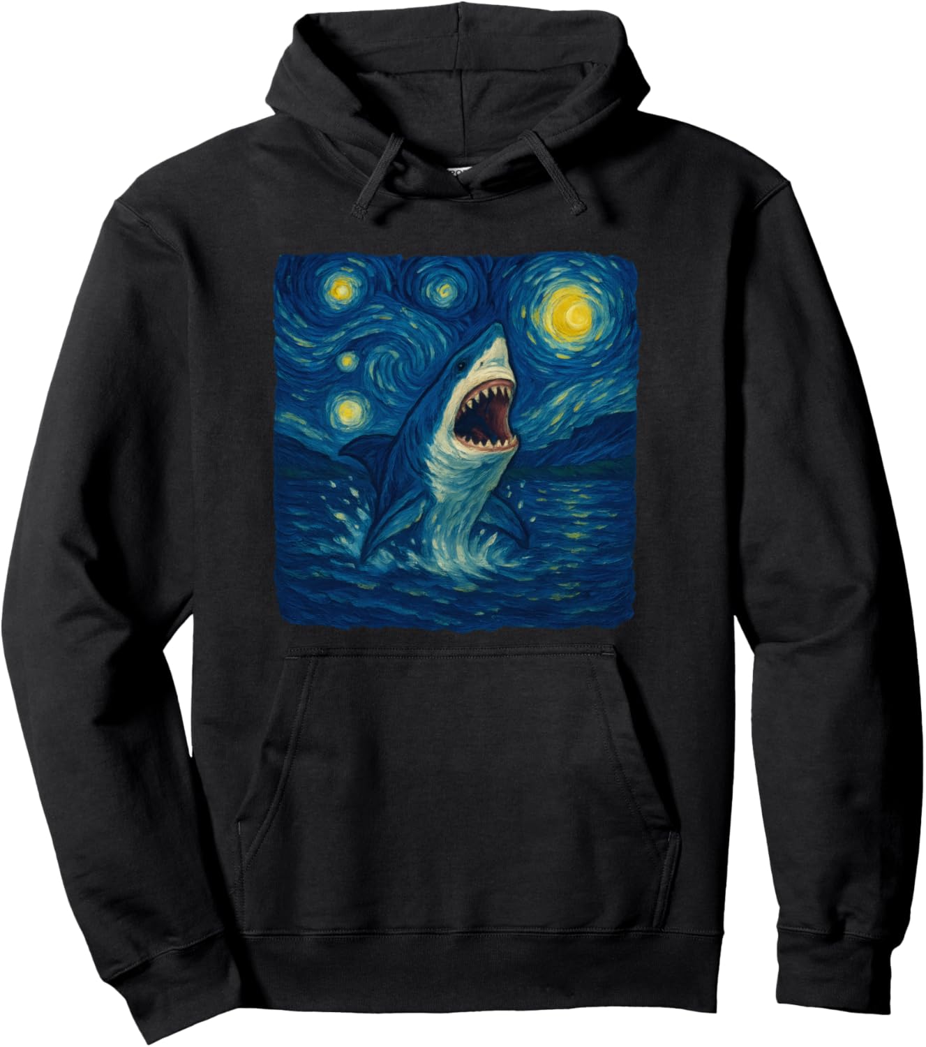 Van Gogh\u2019s Starry Night Great White Shark Pullover Hoodie