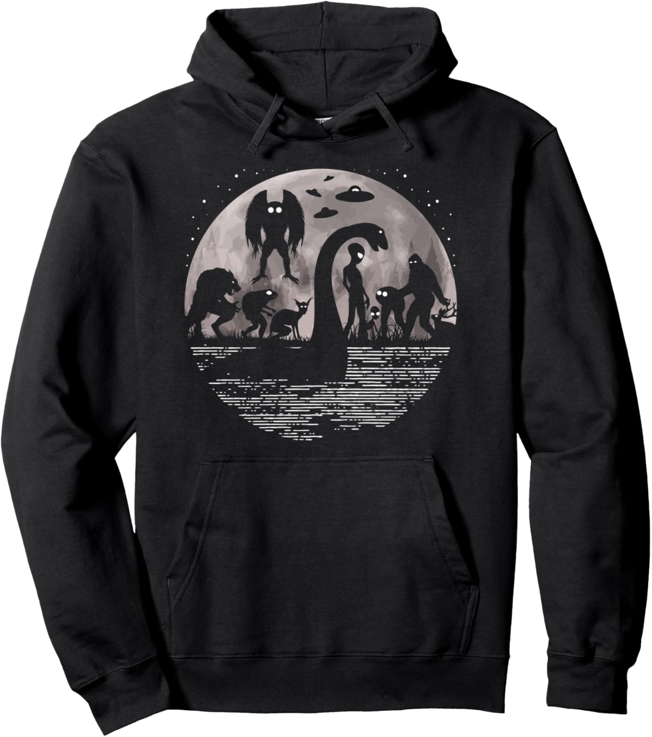Bigfoot Loch Ness Monster Mothman And Aliens! Funny Cryptid Pullover Hoodie