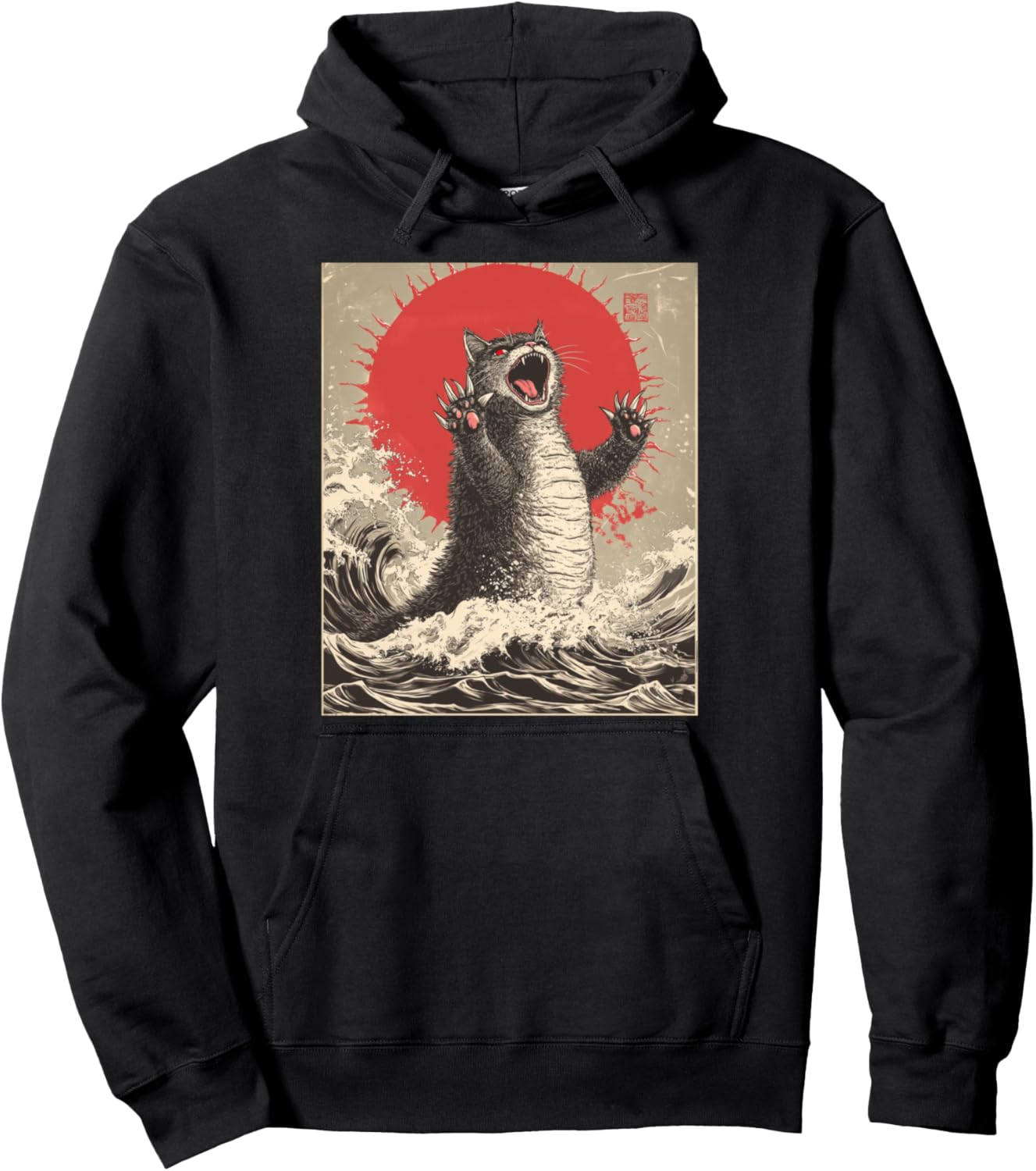 Cute Catzilla Cat Japanese Art Funny Cat Pullover Hoodie