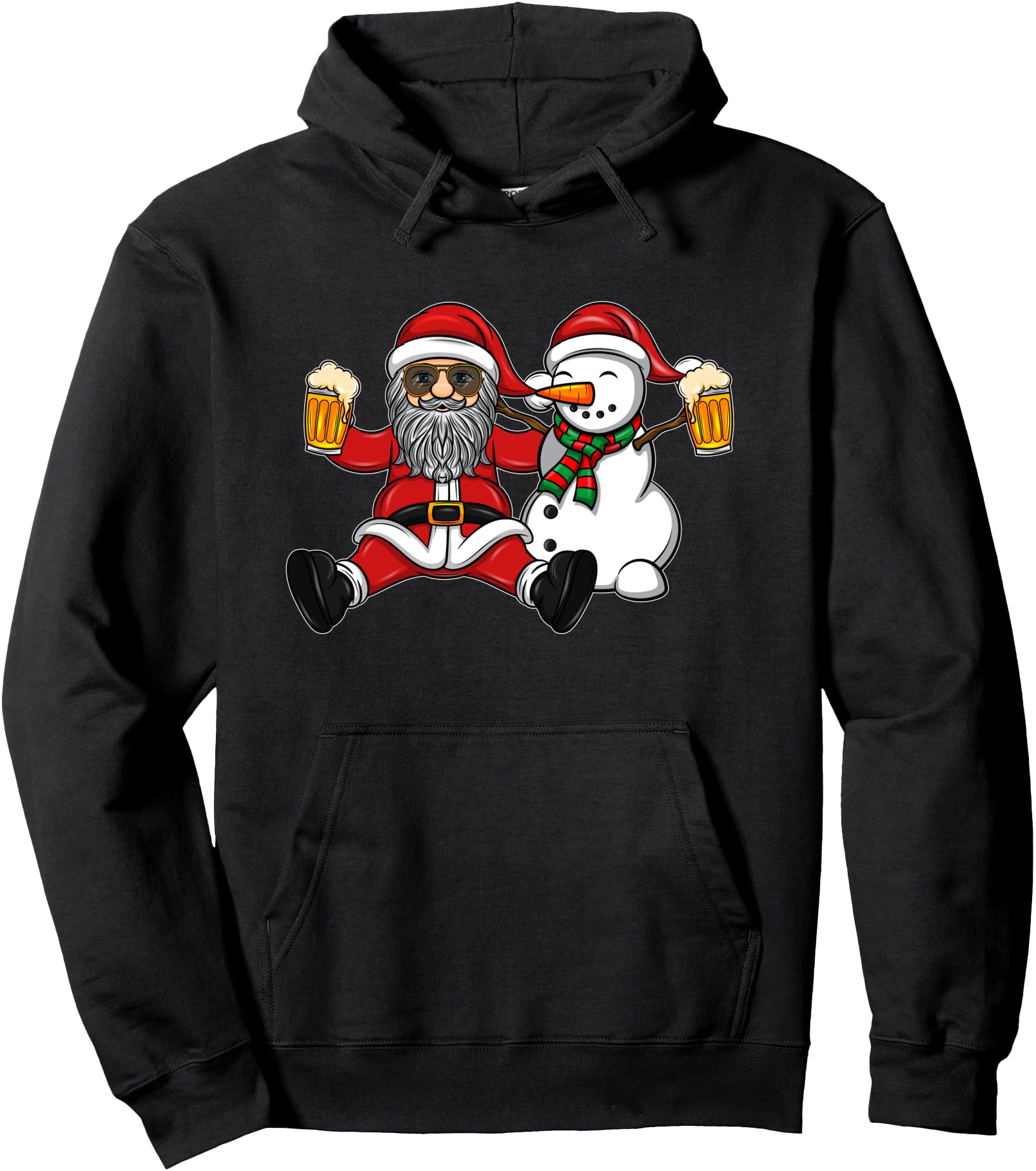 Beer Drinking Santa Claus And Snowman Christmas Gift Pullover Hoodie
