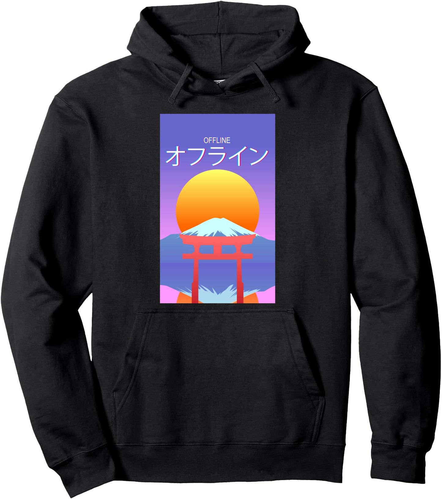 Mt Fuji Sunset 'Offline' Japanese Kanji Vaporwave Hoodie Pullover Hoodie