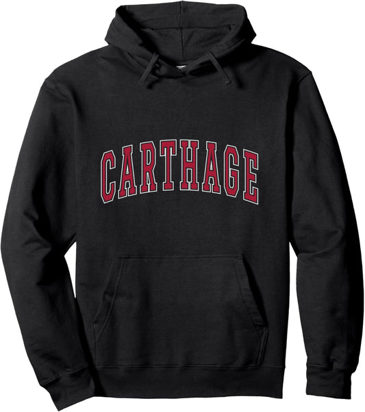 Carthage Missouri Souvenir College Style Red Text Pullover Hoodie