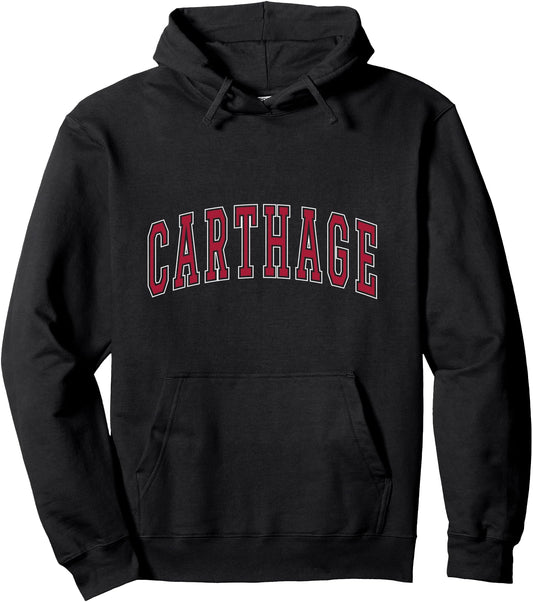 Carthage Missouri Souvenir College Style Red Text Pullover Hoodie