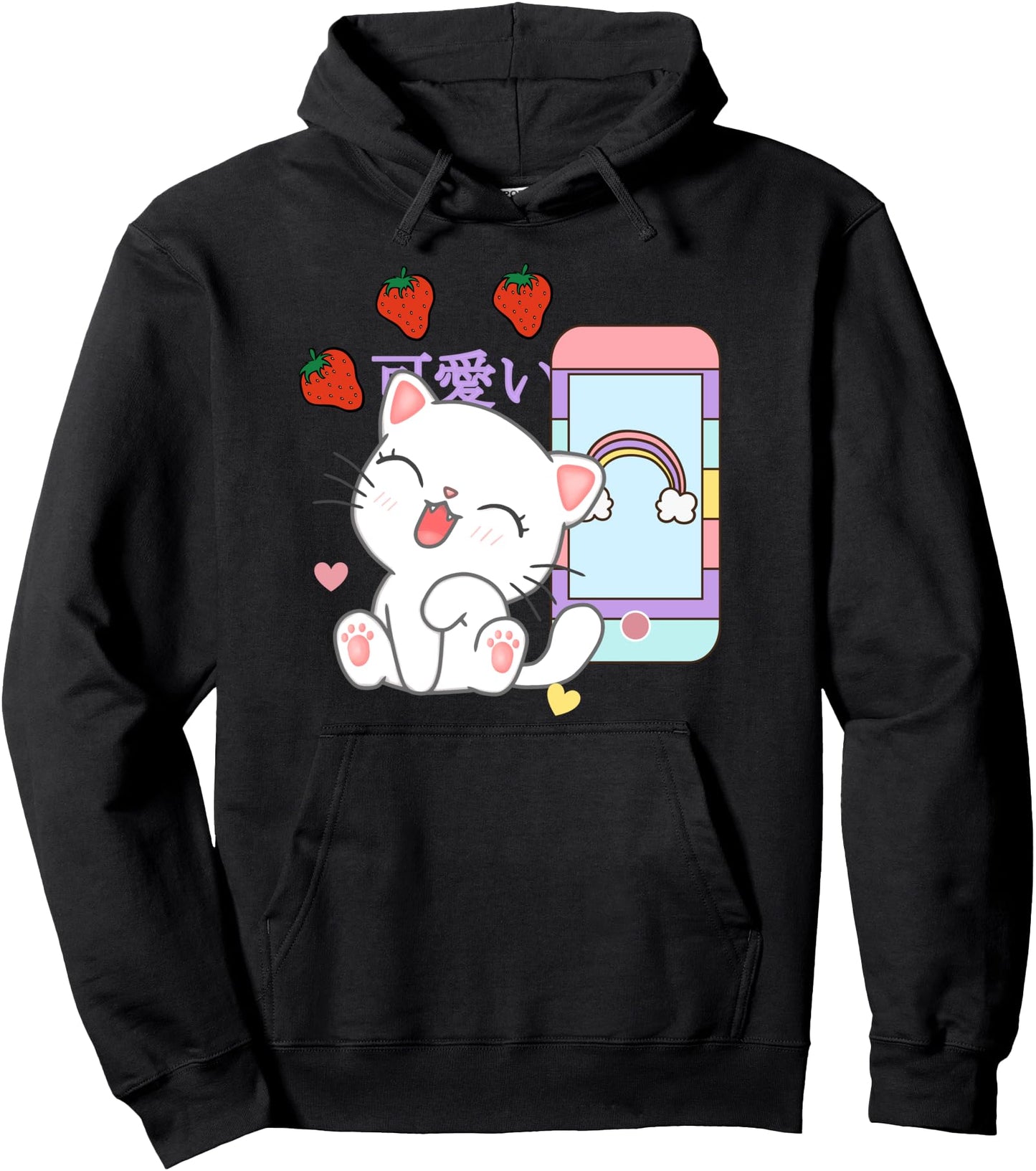 Kawaii Cat Cute Mobile Phone Japanese Anime Aesthetic Pullover Hoodie
