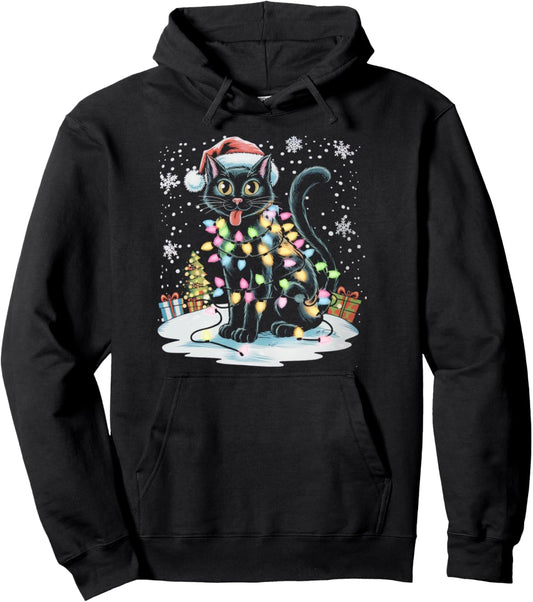 A Cat Christmas Light Family Mens Womens Xmas Tops Pullover Hoodie