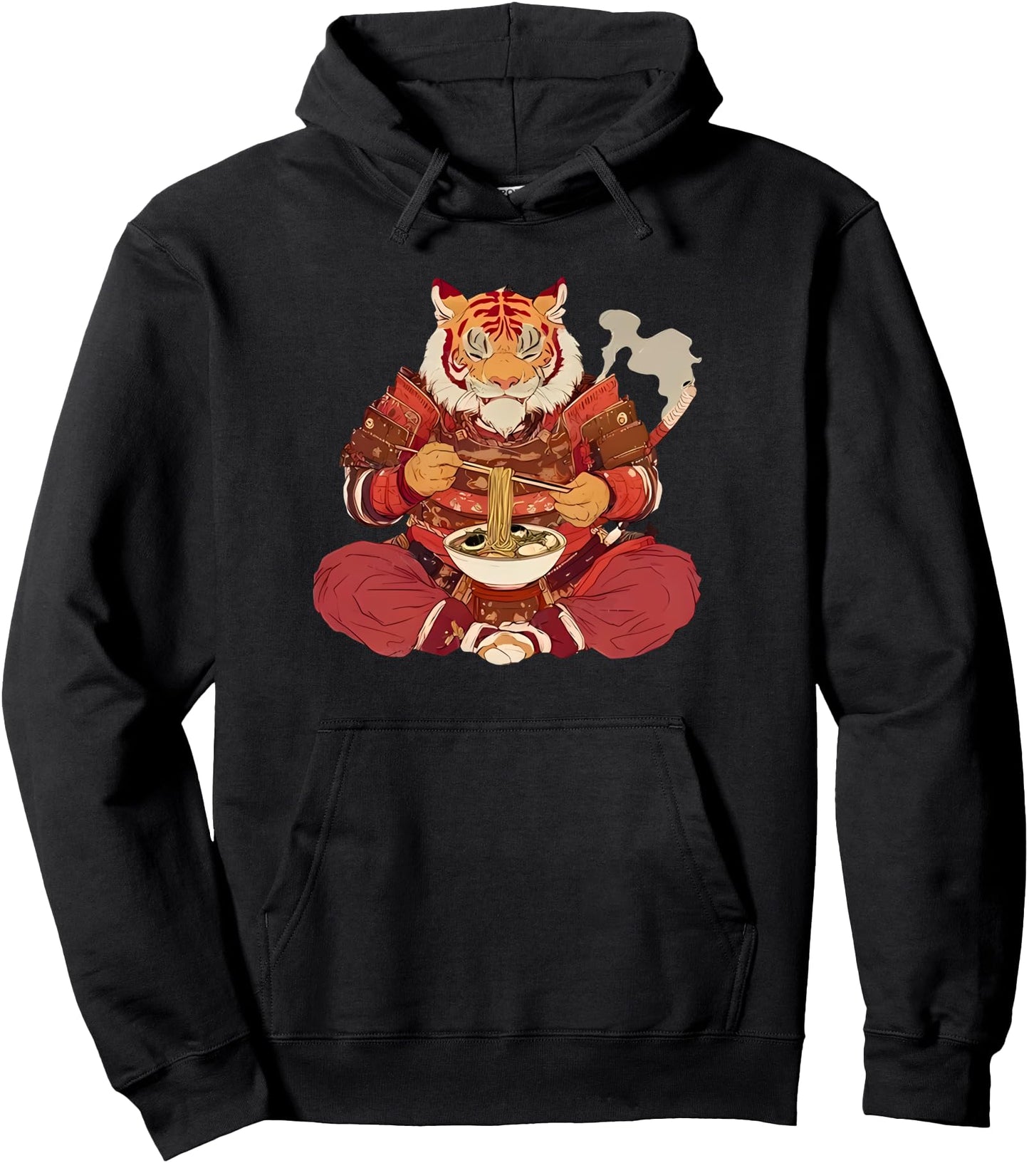 tokyo tiger cat eats ramen japanese Pullover Hoodie