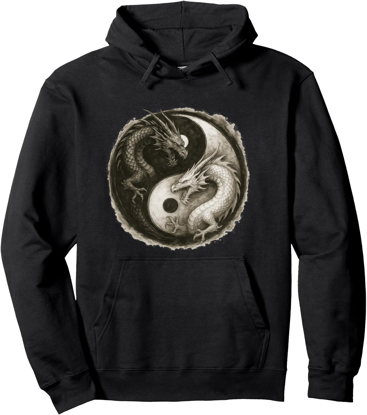 Fighting Dragons Yin Yang Vintage Japanese Anime Art Pullover Hoodie