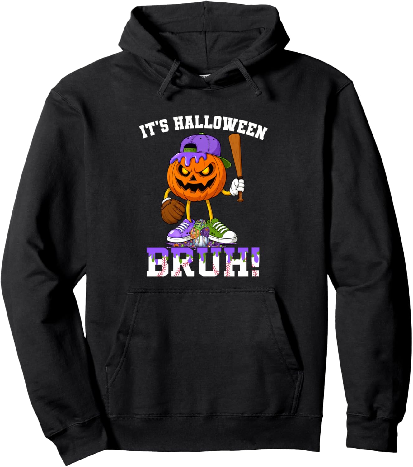 It's Halloween Bruh Pumpkin Costume Baseball Boys Kids Men Pullover Hoodie