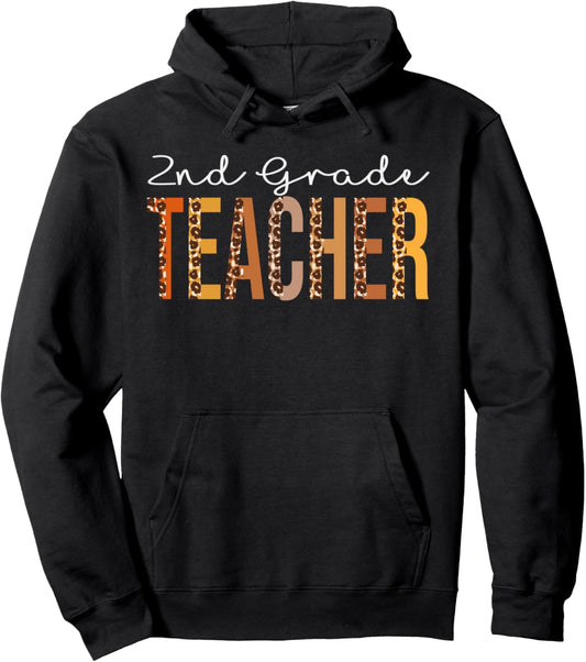 2nd Grade Teacher leopard Fall Autumn Lovers Thanksgiving Pullover Hoodie