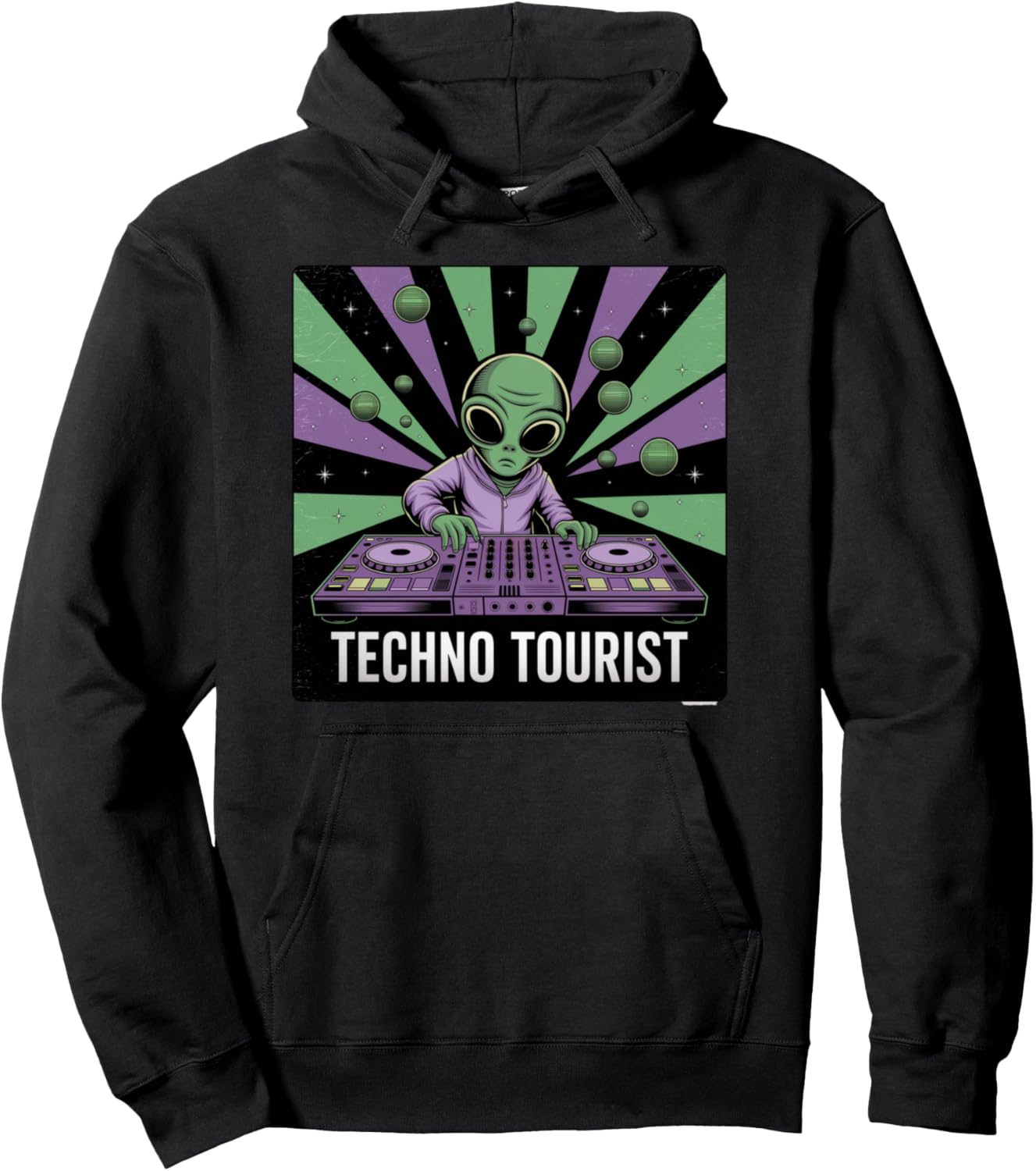 Techno Tourist Alien DJ Rave EDM Festival Outfit 80s Pullover Hoodie