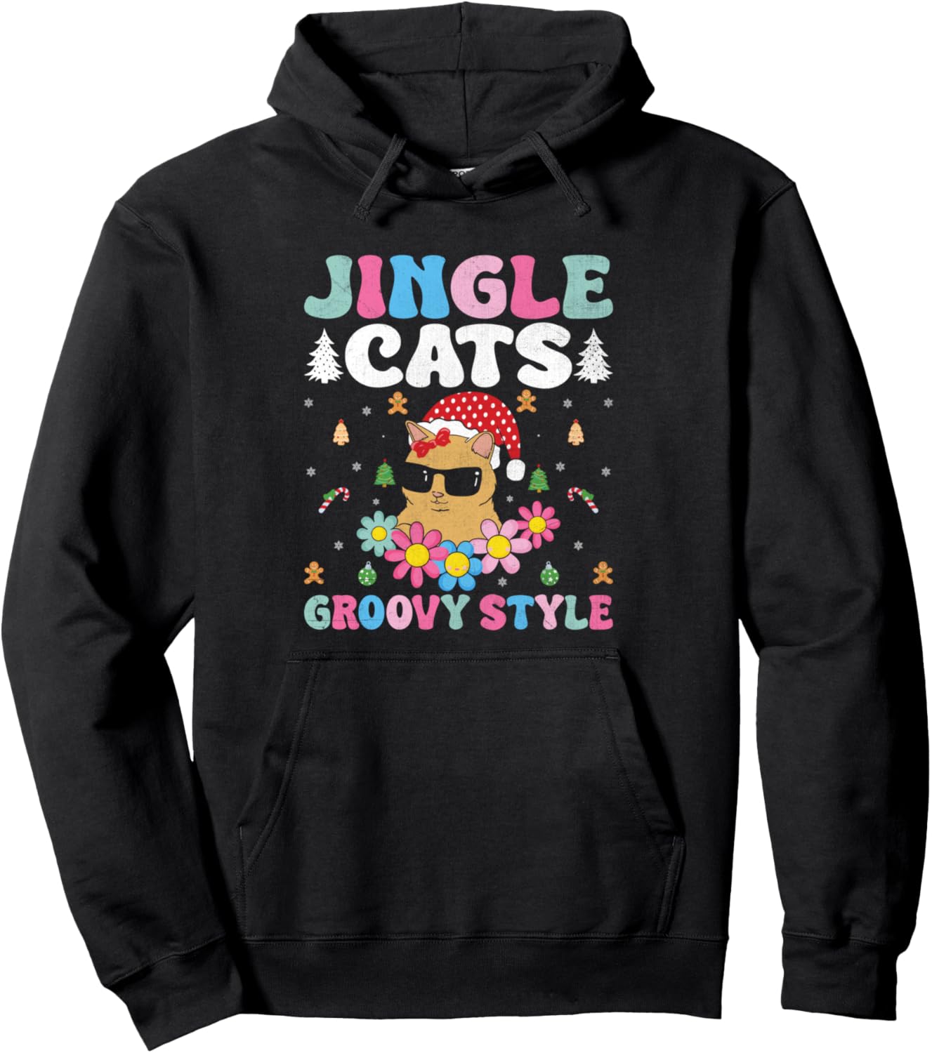 Christmas Cat Mom Retro Groovy Cats Adoption Holiday Pullover Hoodie