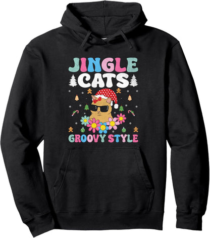 Christmas Cat Mom Retro Groovy Cats Adoption Holiday Pullover Hoodie