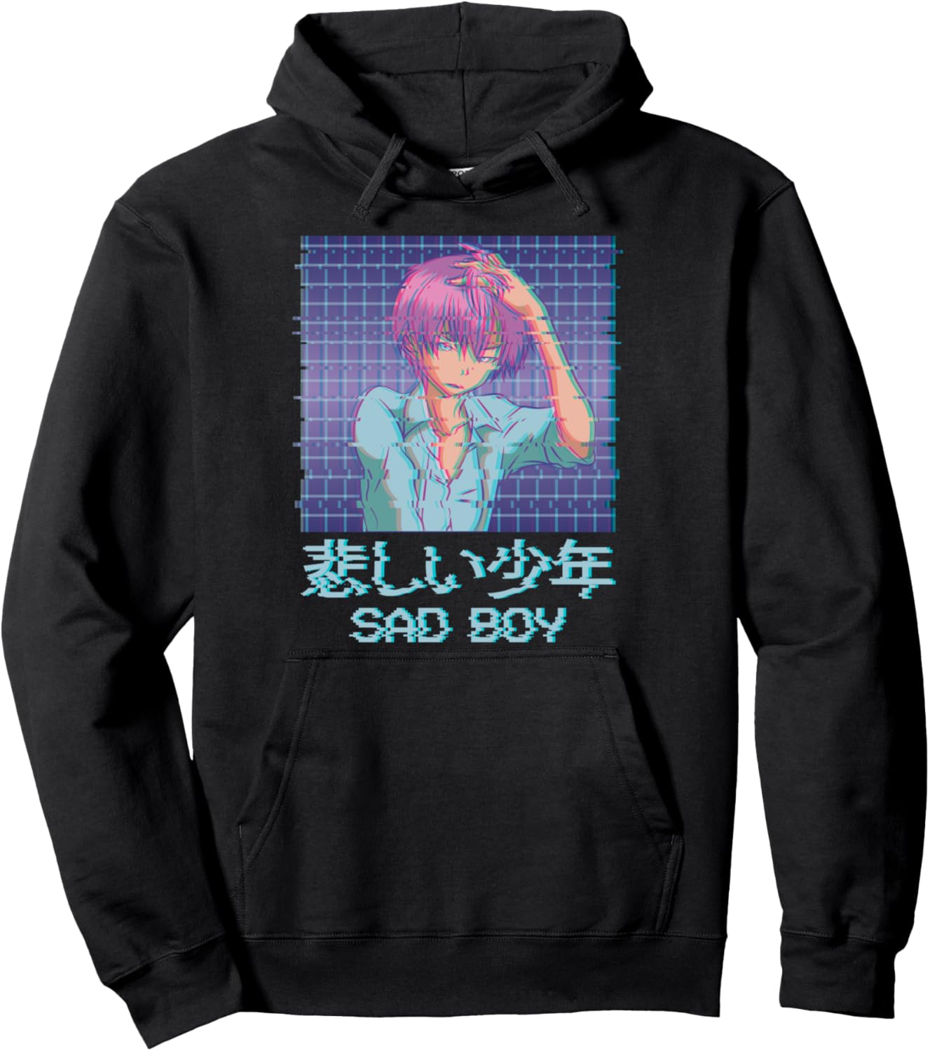 Sad Anime Boy Japanese Vaporwave Aesthetic Anime Eboy Pullover Hoodie