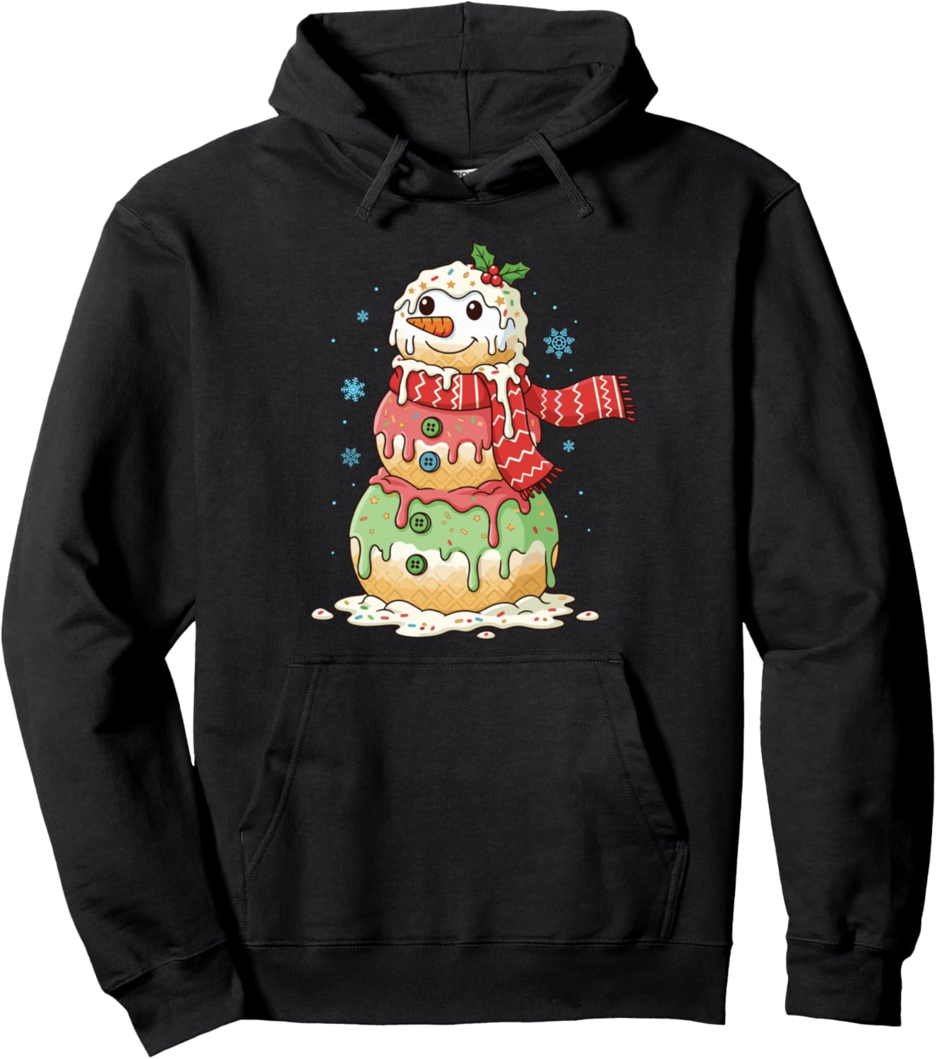 Funny Melting Ice Cream Drip Snowman Christmas Dripping Xmas Pullover Hoodie