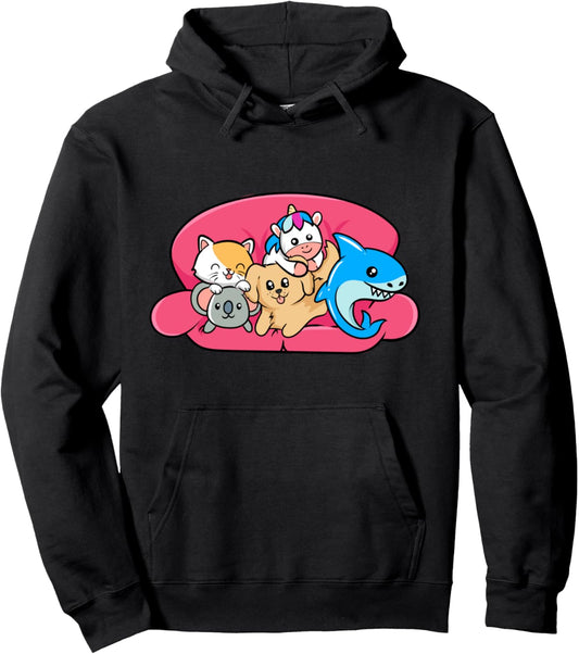 Animal Puppies On A Couch - Cute Kawaii Anime Japanese Pullover Hoodie