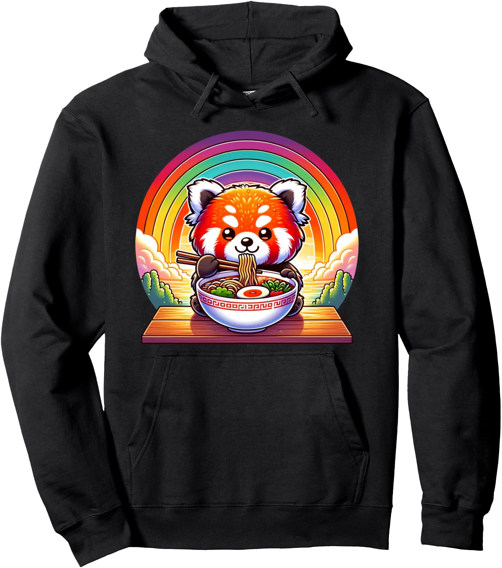 kawaii red panda eating ramen noodles anime Pullover Hoodie