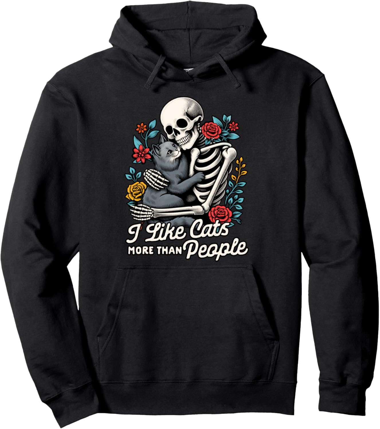 Cat Lover Cat Mom Skeleton I Like Cats More Than People Pullover Hoodie