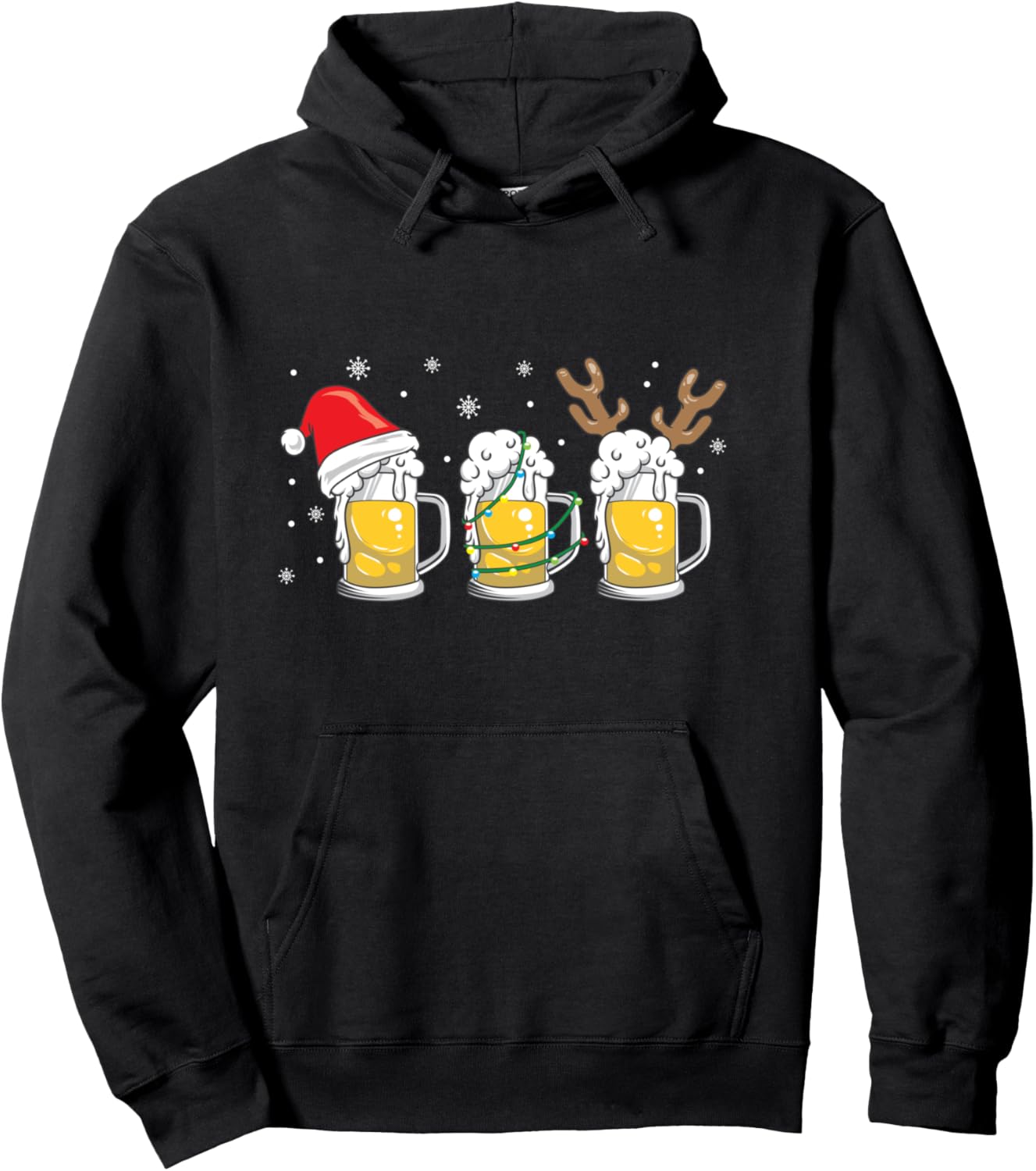 Christmas Beer Mugs Reinbeer Santa Hat Xmas Lights Costume Pullover Hoodie