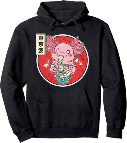 Kawaii Axolotl Eating Ramen Noodles Japanese Sun Teen Anime Pullover Hoodie